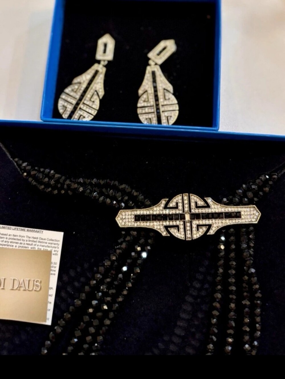 Heidi Daus NIB Black Multi-Strand Beaded Necklace with Pendant & Earrings Set - Picture 6 of 6